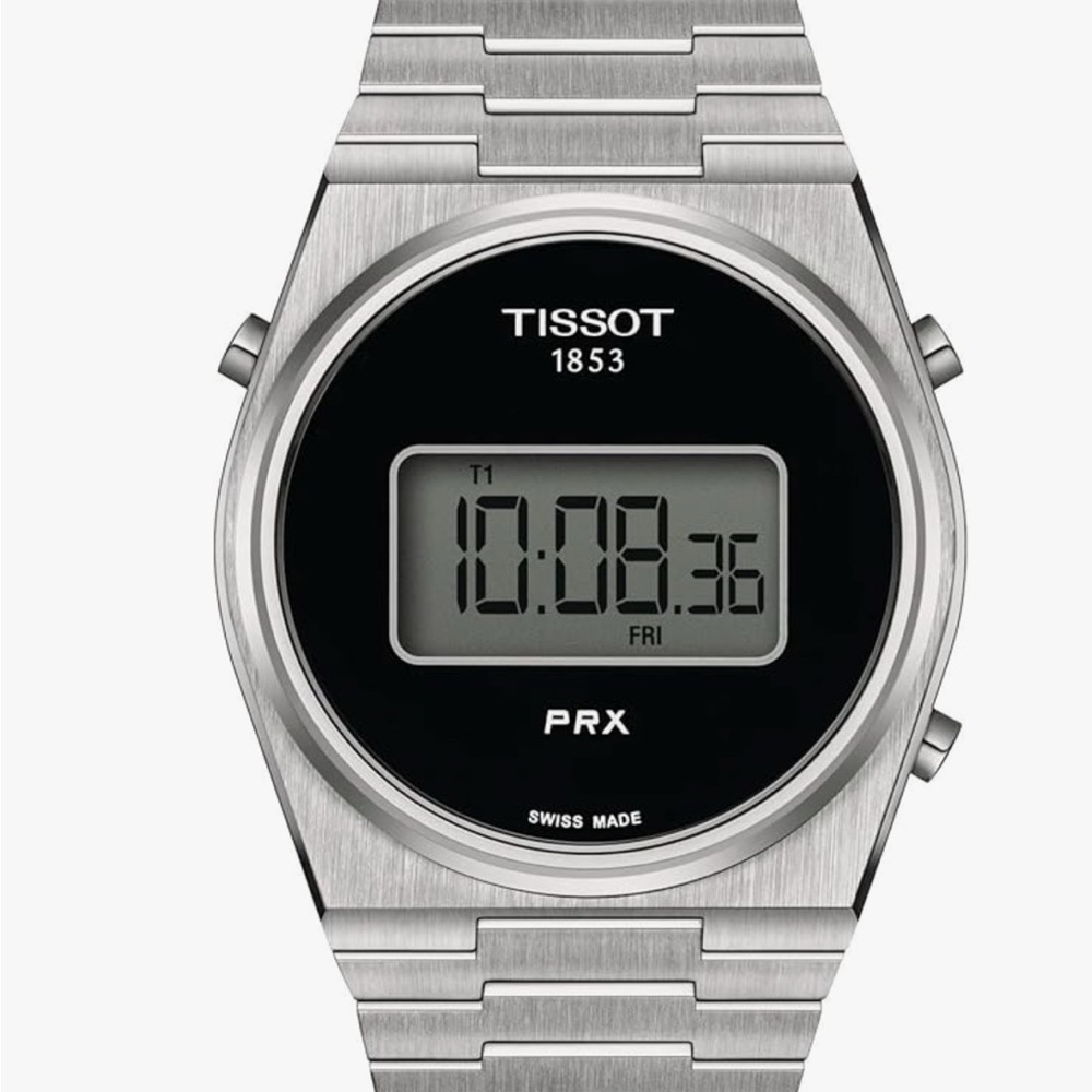TISSOT Mens Digital Watch, Black Dial, Black Stainless Steel Bracelet, 40mm